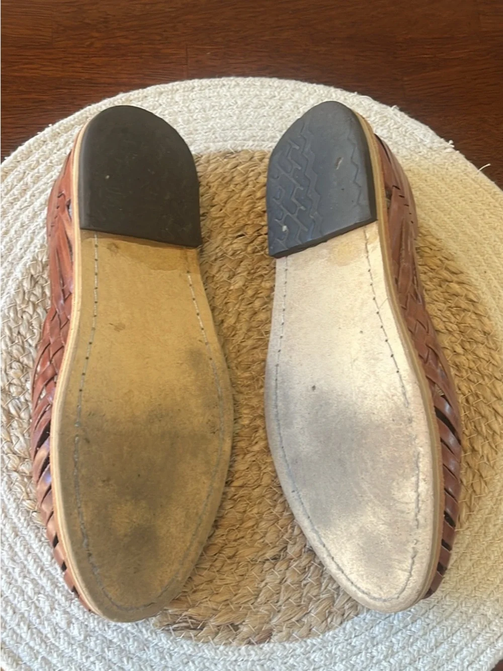 Handwoven Brown Leather Huarache Slip-Ons - Women